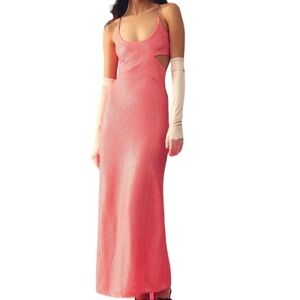 Love the Label- NWT Sequin Barbie Pink Scoop Neck Cutout Maxi Dress